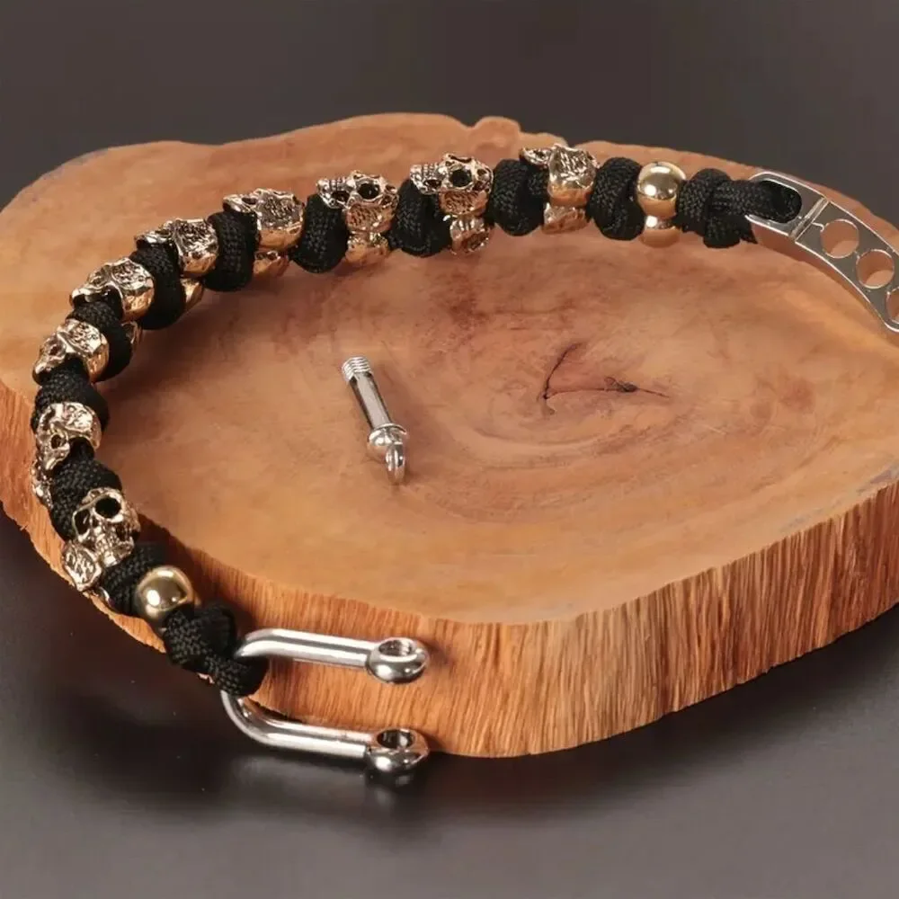 Men's Gothic Handmade Gold Skull Bracelet Adjustable Wristband Grunge Gorpcore